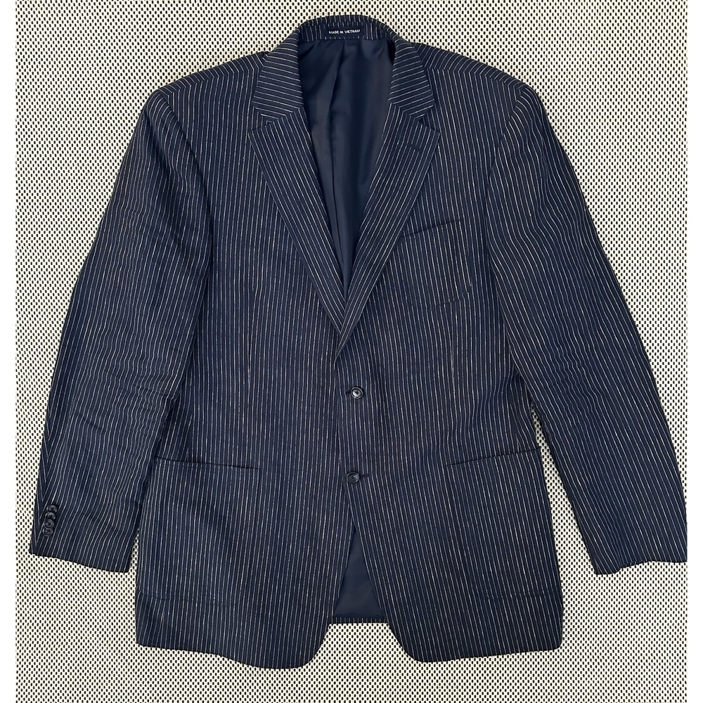 Paul Fredrick 100% Linen Blue Pinstripe Sport Coat Blazer Size 43 Long